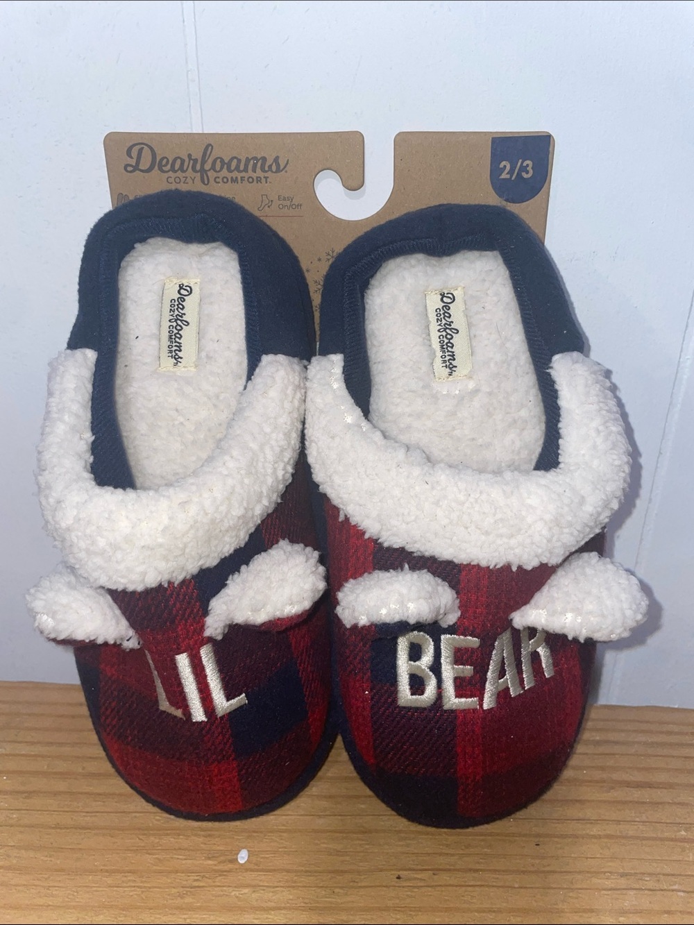 dearfoams Red & Black Plaid 'Lil Bear' Sherpa Clog Slippers
